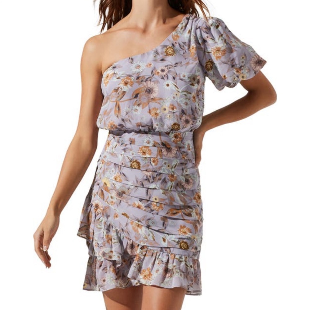 ASTR the Label Floral One Shoulder Dress